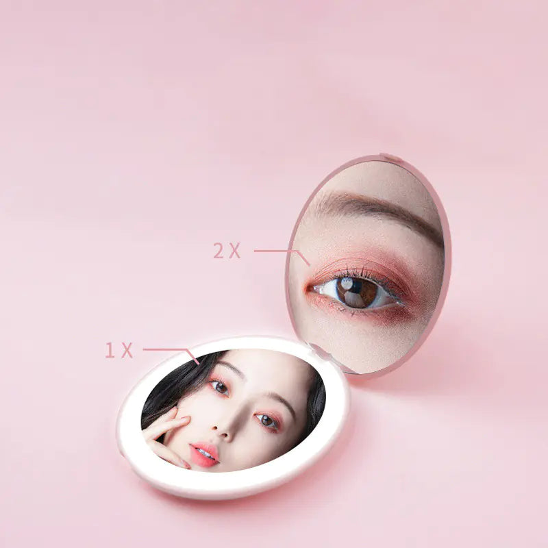 Portable LED Makeup Mirror with 2x Magnification